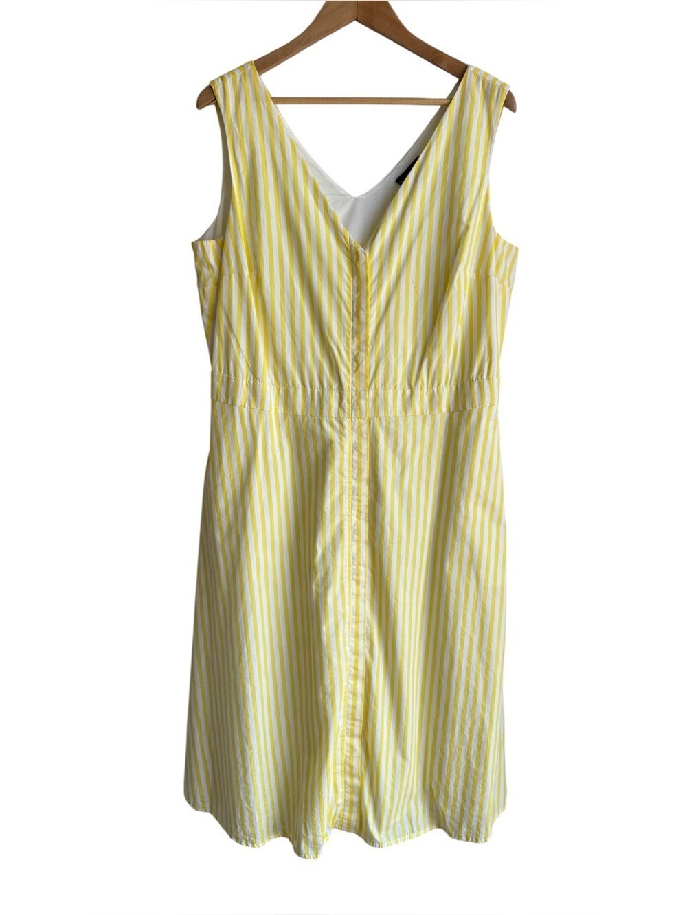 Long Tall Sally Yellow Stripe Sundress Sz 14 Button Front Below Knee Dress EUC